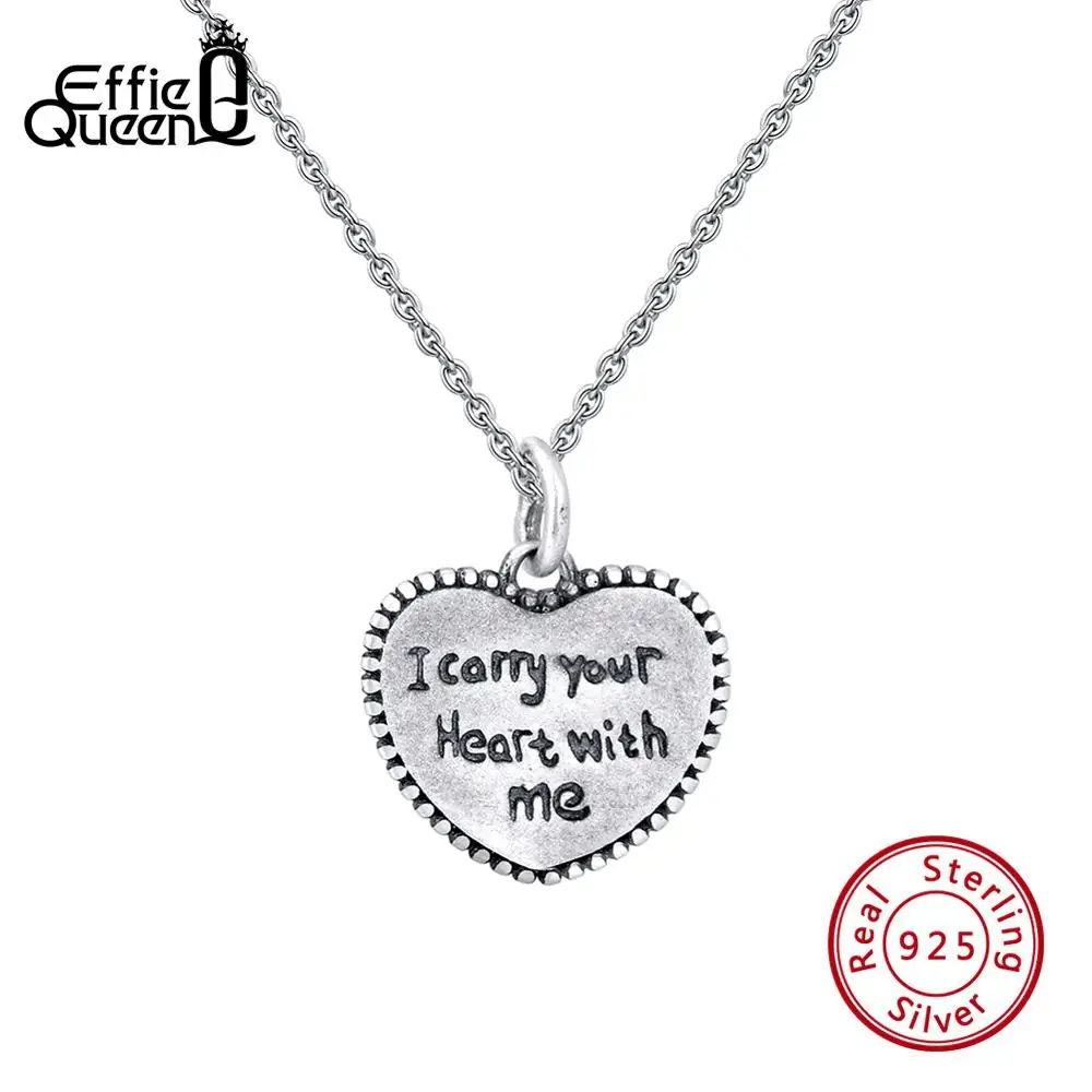 Effie queen 925 стерлингового серебра сердце для женщин кулон ожерелья Длинная цепочка Винтаж настроить женские ювелирные изделия надписи подарок TSN143