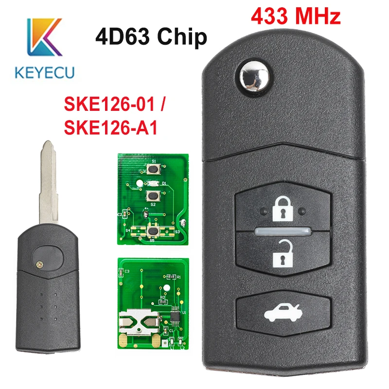 KEYECU, версия 1, 2, 3 кнопки Repacement дистанционный ключ-брелок от машины 433 МГц 4D63 чип SKE126-01 SKE126-A1 для Mazda 2 3 5 6 MX5 RX8 2007 2008 2009
