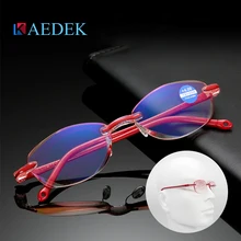 Красные модные ультралегкие очки без оправы для чтения, женские и мужские прозрачные линзы, анти-Blu-Ray компьютерные очки, Пресбиопия, считыватель KB2507