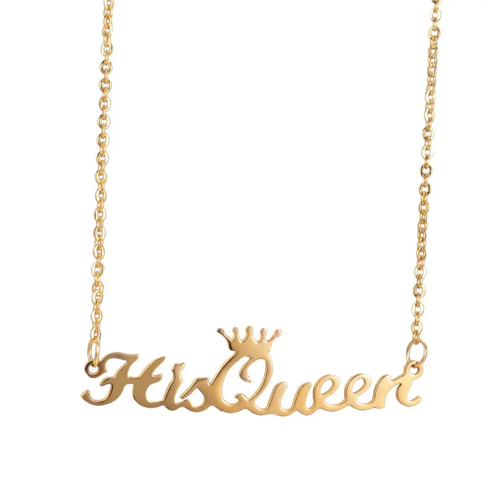 

Personalized Custom Necklaces Gold Color Name HerKing&HisQueen Necklaces Gift Nameplate Pendant Necklace