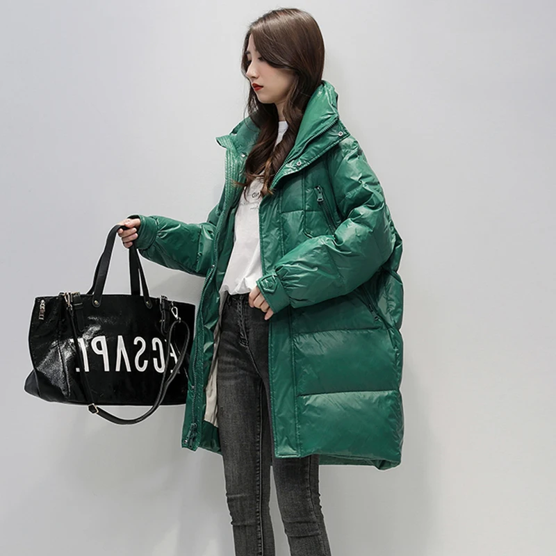 FTLZZ White Duck Down Long Jacket Woman Stand