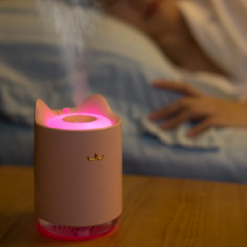 USB Ultrasonic Air Humidifier Desktop 320ML Cute Cat Water Mist Diffuser Night Light Moisture Keeper