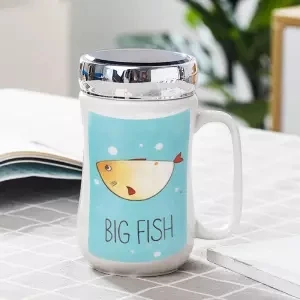 Кофейная чашка кружка керамическая чашка с зеркальной крышкой милая кофейная чашка Студенческая домашняя кружка большой емкости чашка из нержавеющей стали - Цвет: 400ML