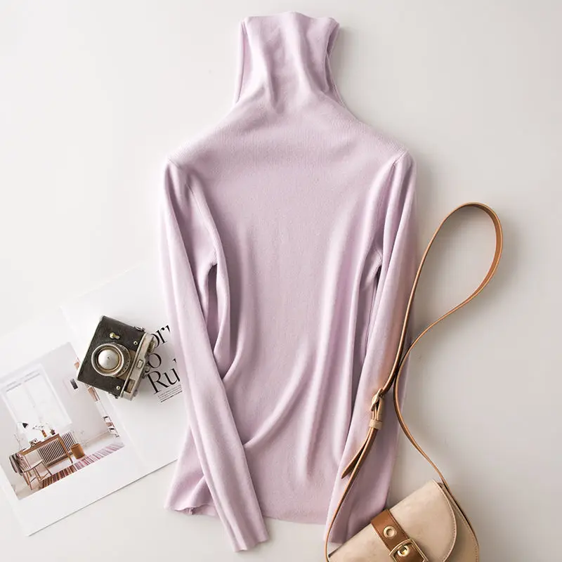 Водолазка пуловер женский с длинным рукавом джемпер шерсть короткий свитер осень зима пуловер женский - Цвет: llight purple