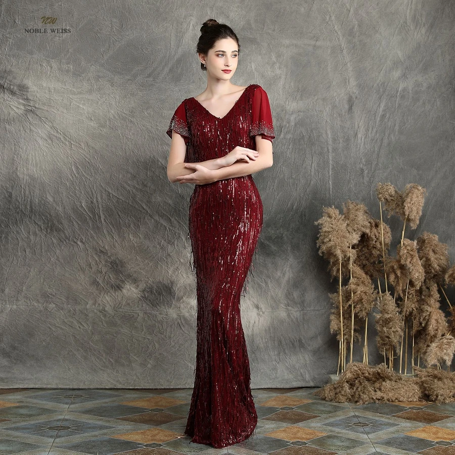 Платья для выпускного вечера темно-красное эластичное вечернее платье Русалка сексуальное платье с v-образным вырезом платье для выпускного вечера с коротким рукавом - Цвет: dark red