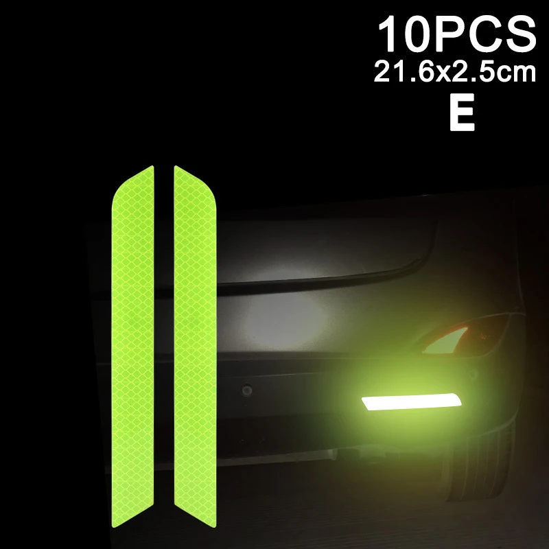 

10pcs Car Reflective Stickers Car Door Wheel Eyebrow Sticker Decal Warning Tape Safety Mark Reflective Strips 4 Colors MCK