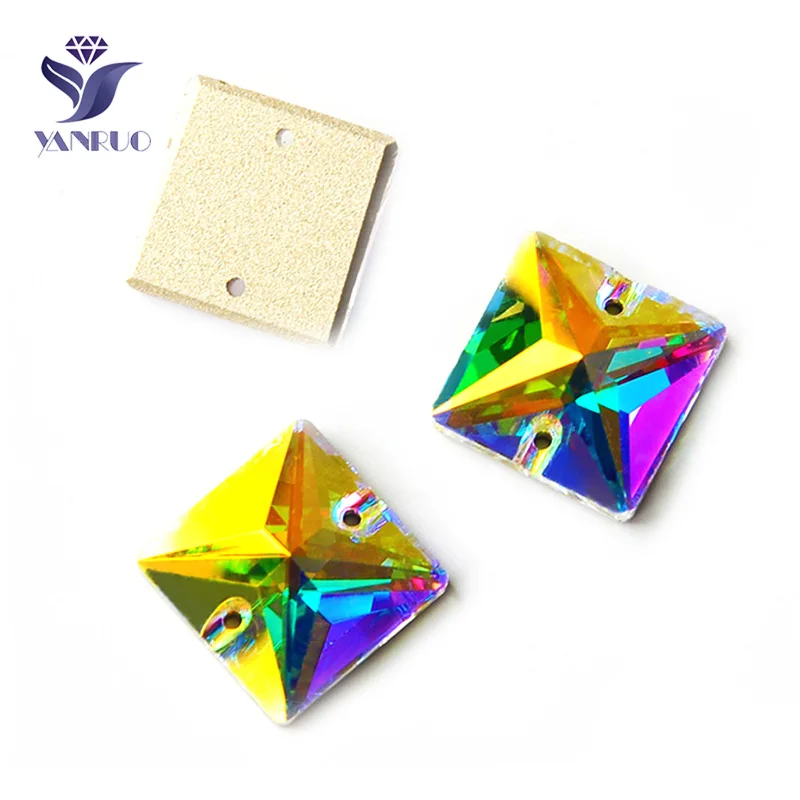 YANRUO K9 라인 석 AB Pedrarias에 바느질 Applique Strass 크리스탈 라인 석 플랫 백 바느질 라인 석 바느질 장식 드레스