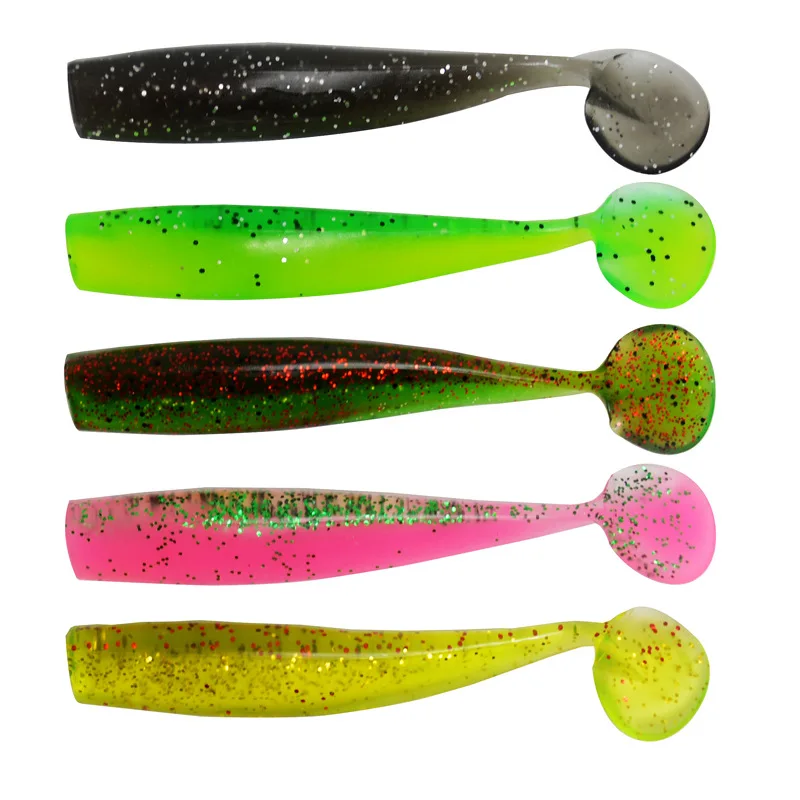 Angelköder, doppelte Farbe, weicher Köder, kein Kopf, T-Schwanz, Fisch, 8 g, künstliche Wurmköder, Lot 5 Stück, Verkauf