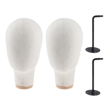 

2x Wall Mounted Head Wigs Making Mannequin Model Hat Cap Display Stand Beige