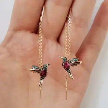 

CHARLINLIOL Cute Bird Pendant Long Drop Earrings for Women Zircon Stone Hummingbird Animal Dangle Tassel Earrings Trendy Jewelry