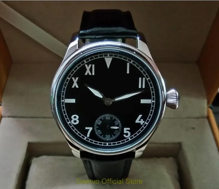 Black leather strap 44 мм parnis с черным циферблатом азиатские 6497 17 Драгоценности механические мужские часы с ручным заводом зеленые светящиеся механические часы pa205-p8 - Цвет: Black leather strap
