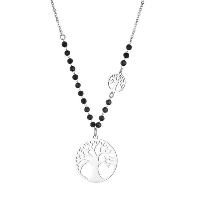 2021 Clover Pendant Necklace for Women Black Crystal Chain Stainless Steel Necklace Heart Choker Jewelry Gifts for New Year 2022 tree of life
