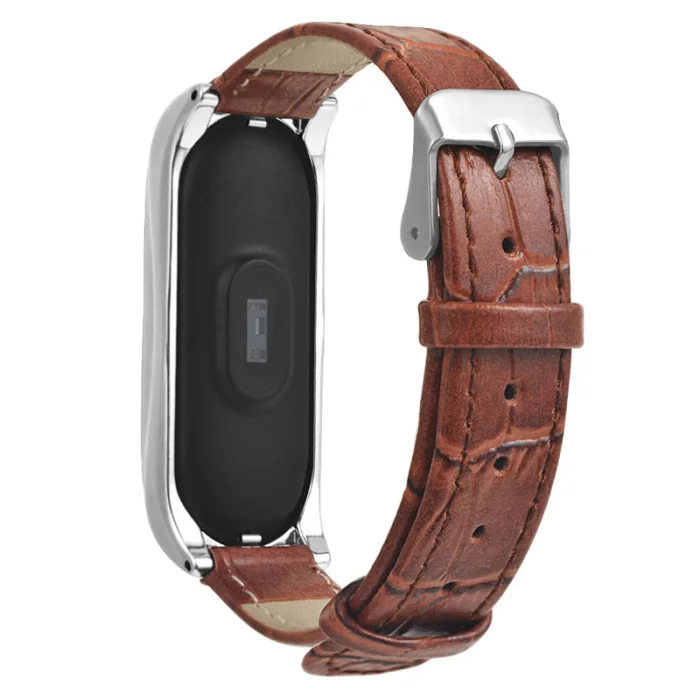 Кожаный ремешок браслет ремешок с металлическим чехлом для Xiaomi Mi Band 4 OUJ99