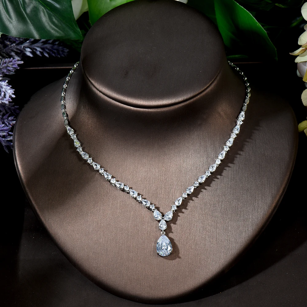 HIBRIDE AAA Zircon Water Drop Shape Necklace Pendant Set for Women High Quality Party Jewelry Wedding Accessories N-441 - Image 4
