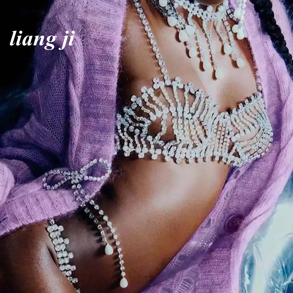 

Sexy Body Chain crystal Bra Chain Chest Chain Bikini suit Beach Outfit Three Point Thong портупея Arnes Para Mujer Biquini Rave