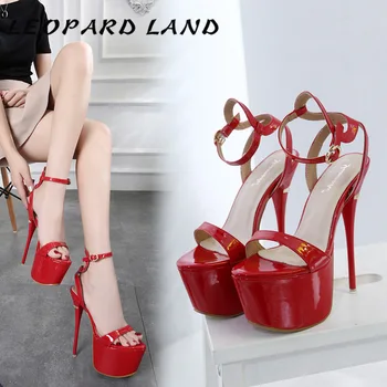 

LEOPARD LAND 2020 Summer Sexy Nightclub Ultra-heeled Sandals Stiletto Waterproof Platform Open-toe Patent Leather Sandals CWF