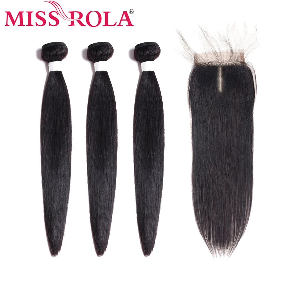 Miss Rola прямые волосы перуанские пучки волос с закрытием Huaman Волосы 3 пучка 8-26 дюймов не Реми волосы для наращивания