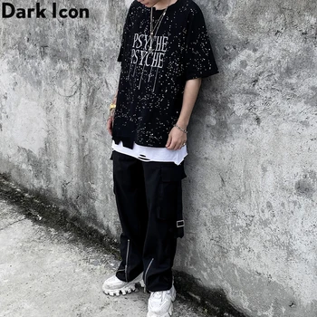 

Dark Icon Irregular Hemline Men's Tshirt Oversized T-shirt Men Summer Loose Tee Shirt