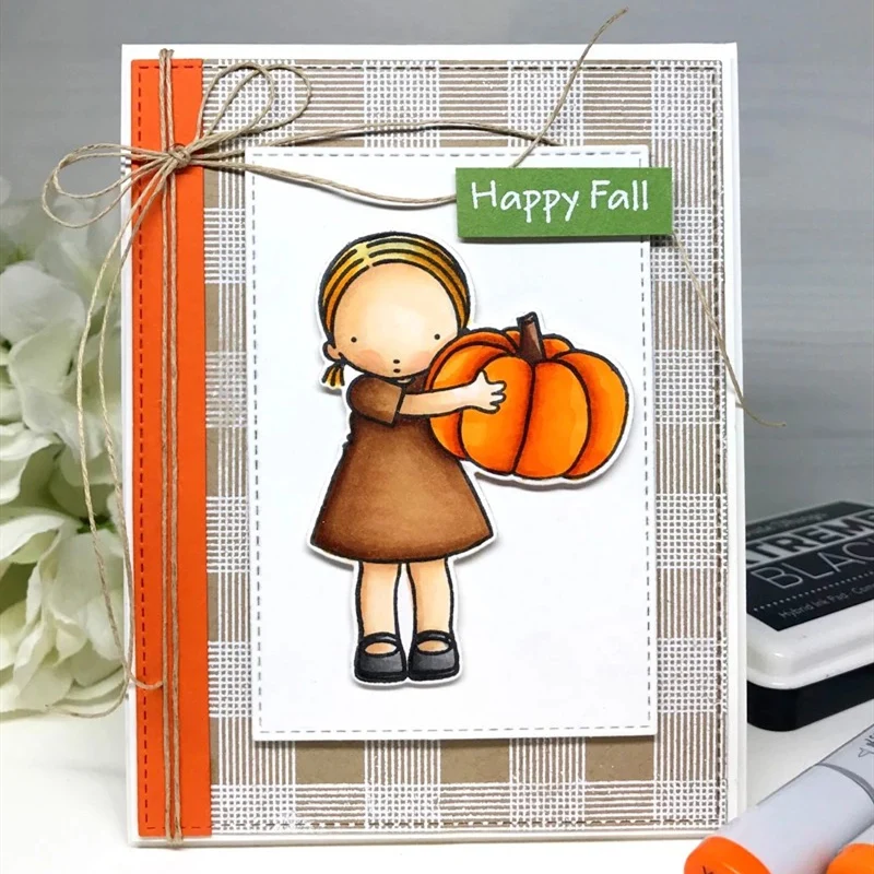 

2019 3D New Arrival Metal Cutting Die and In Scrapbooking For Paper Making Girl Autumn Pumpkin Embossing Frame Card Stamp Set