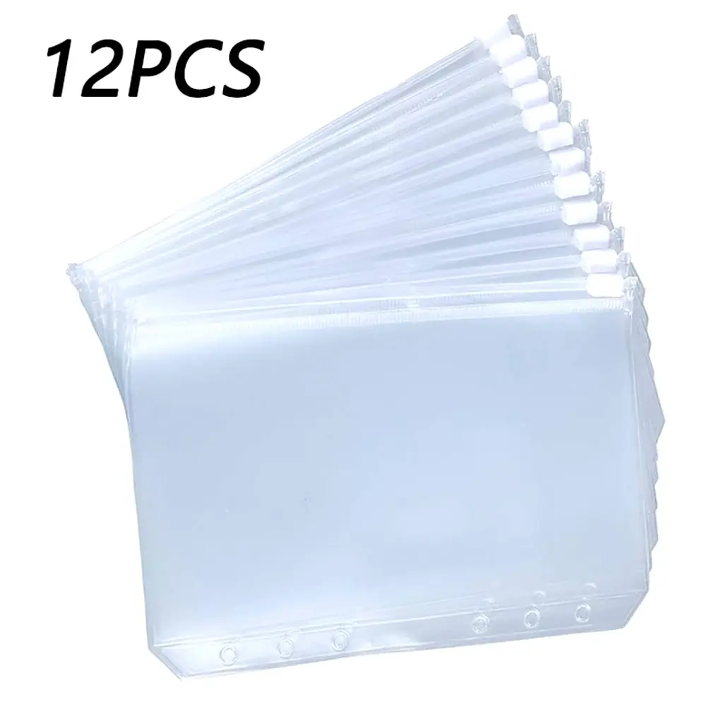 12PCSConvenientClearPVCA5A6A7BinderPocketsClearZipperFolders