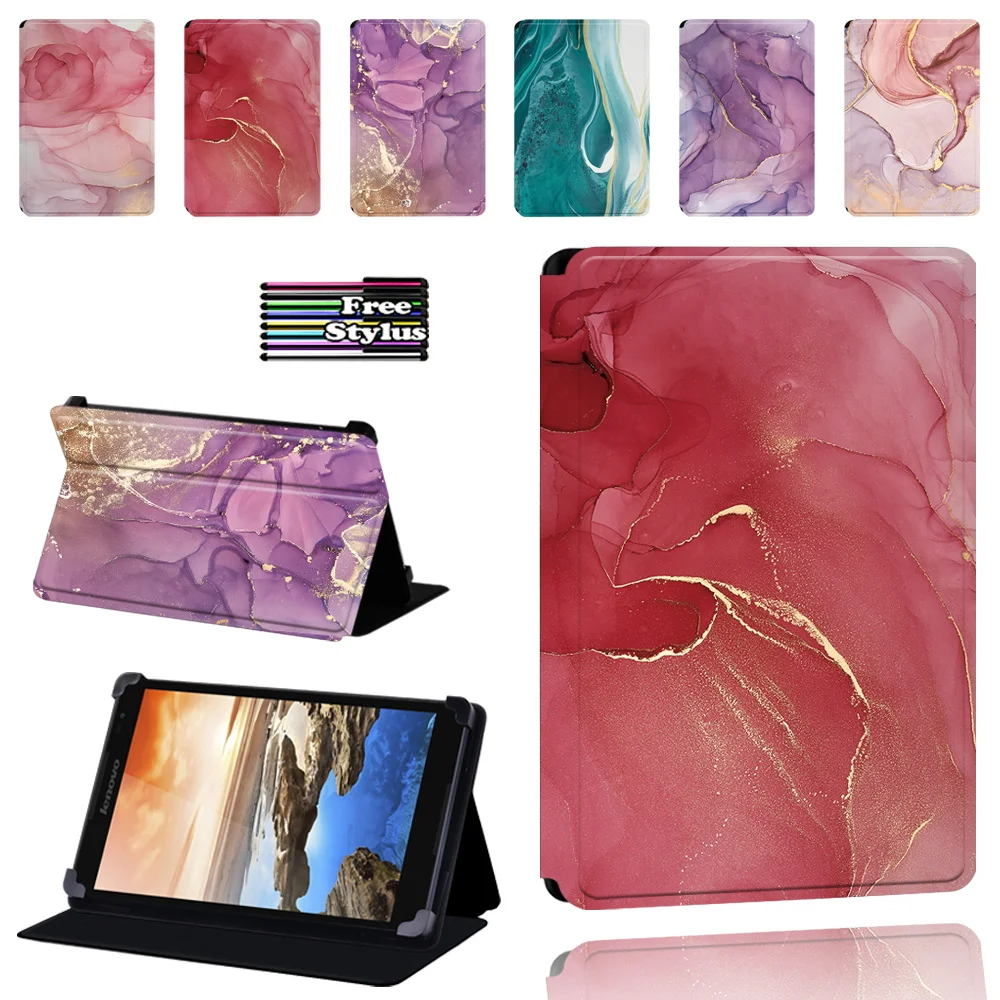 

PU Leather Tablet Stand Cover Case for Lenovo Tab 7"/8"/10" Thinkpad - Watercolor Series Pattern + Stylus