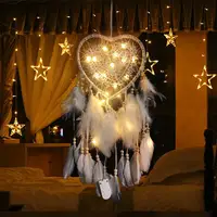 Dream Catcher With LED String Hollow Hoop Heart Shape Pendant Feathers Handmade Night Light Wall Hanging Home Decor Gift 1