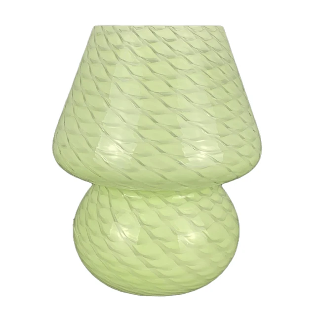 Glass LED Desk Lamp For Bedroom Bedside Korean Modern ​Striped Mushroom Table Lamp Decor Cute Glass Translucent Bedside Lamp Green Scale