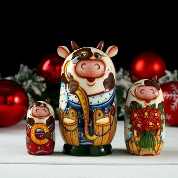 

Matryoshka "Cow with buckets", 3 dolls, 13x6 cm, hand-painted 4869978