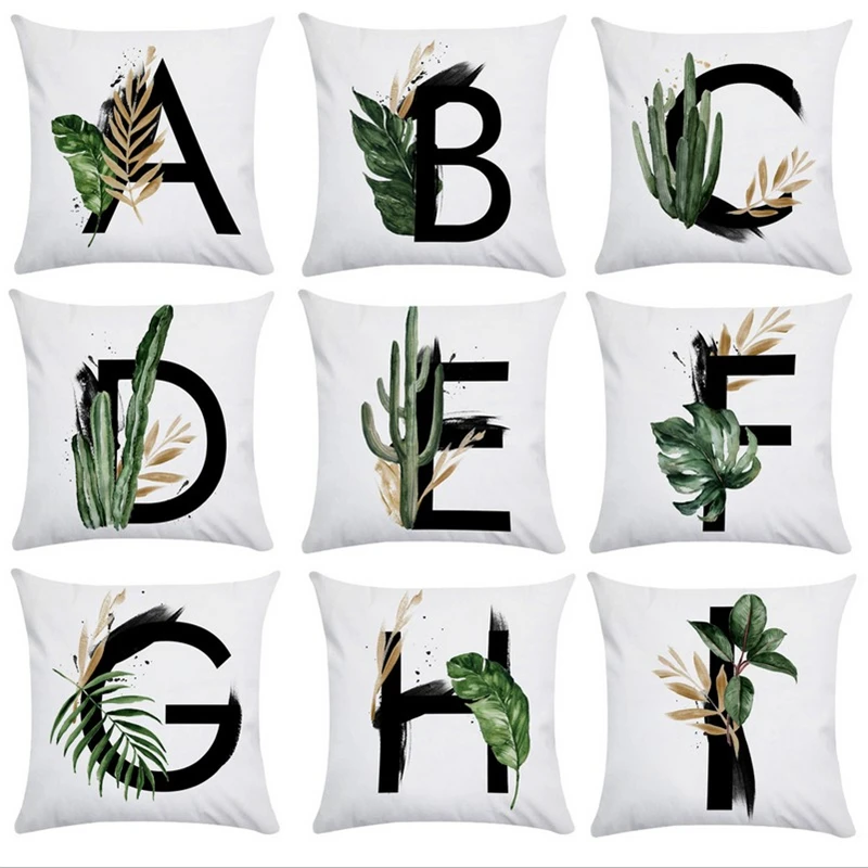 26 English Letters Pillowcase Plant Green Leaf Cushion Cover Super Soft Pillow Single-sided Large Size Covers Home Deco | Дом и сад