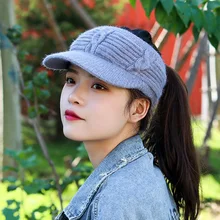 Осень-зима милые защита ушей бархат шляпа с пустым верхом сплошной Цвет теплые вязаные наушники Кепки для Для женщин и девочек