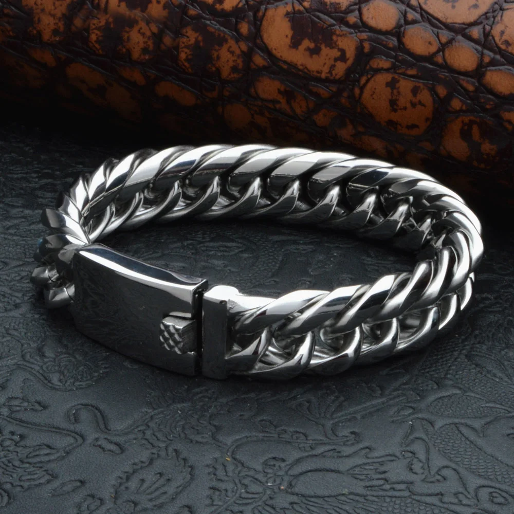 Огромный 19 мм мужские браслеты из нержавеющей стали браслет серебро/золото цвет Снаряженная кубинская звено цепи браслет мужские ювелирные изделия лучший подарок