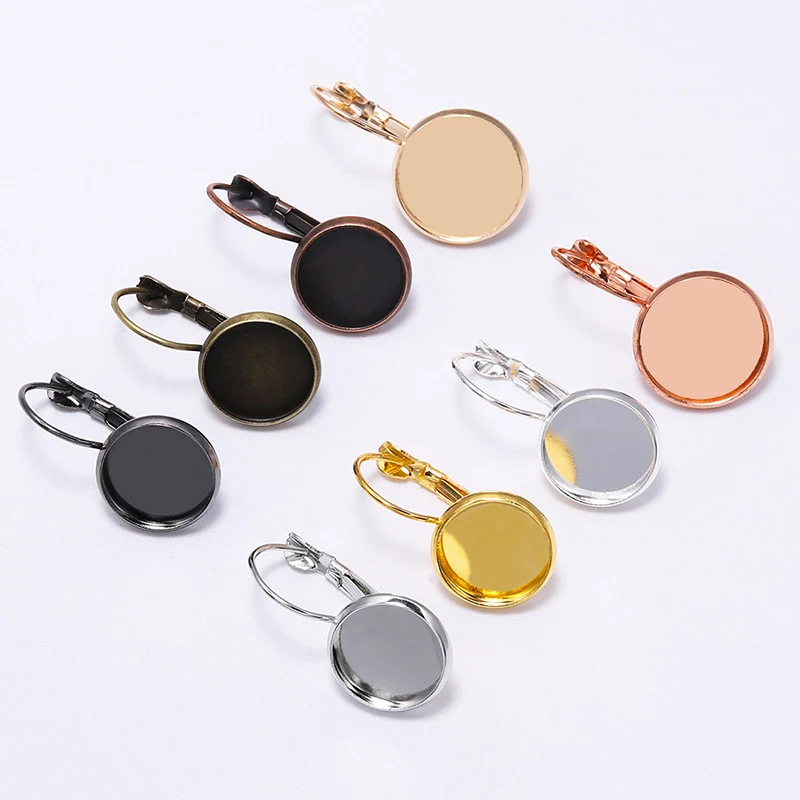 

10pcs French Lever Cabochon Cameo Settings Base Earring Hooks Blank Round Base Earring Clasp For Jewelry Findings