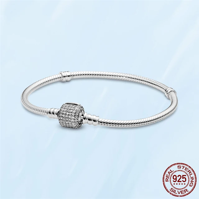 TOP SALE 925 Sterling SILVER Heart Snake Chain Fashion Bracelets For Women Fit Original Pandora Charm Beads Jewelry Gift PAB014