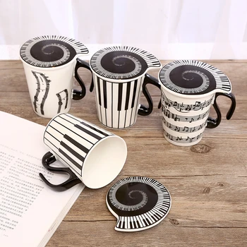 

New Creative Ceramic Mugs Coffee Cup Piano Musical Note with Cover Lid Cute for Weird Gifts Milk Mug Drinkware Christmas Gift