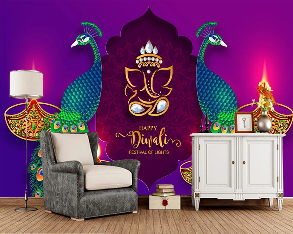 Diwali узор Павлин Индийский стиль 3d обои papel де parede, гостиная ТВ диван стены спальни ресторан росписи