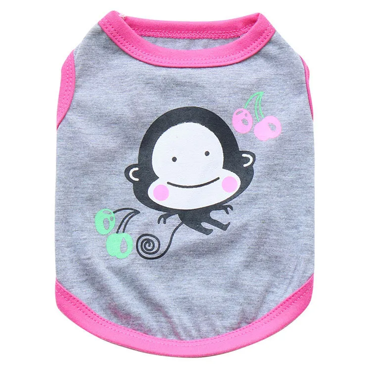 Cute Pet Spring And Summer Pet Dog Clothes Dress Breathable Cherry Monkey Print Vest Dog Clothing Cozy Sleeveless Outdoor Suit