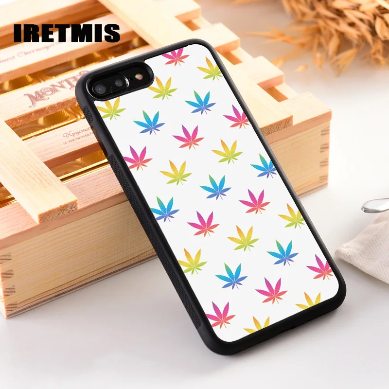 Iretmis Rubber Silicone Phone Cover Case For iPhone 6 6S 7 8 PLUS X XS XR 11 12 Mini Pro Max Cannabis Rainbow On White | Мобильные