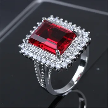 

New Silver Color Ring Classic Exquisite Luxury Temperament Female Models Fashion Rectangular Inlaid Zircon Crystal Zircon Hand J