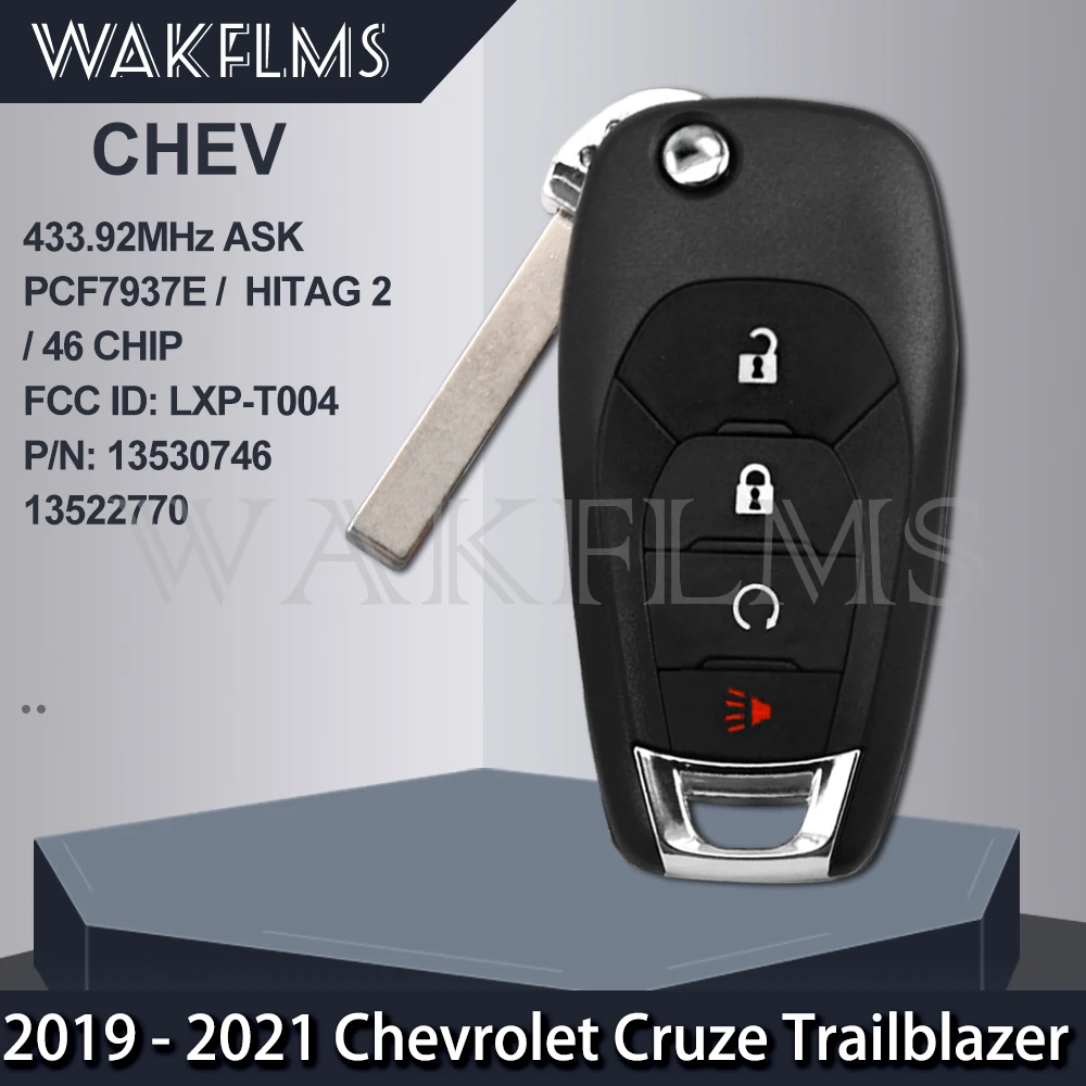 For Chevrolet Cruze 2019 For Trailblaze 2021 Flip Car Key 433.92MHz PCF7937E 46 CHIP  FCC ID: LXP-T004 P/N: 13530746 13522770 