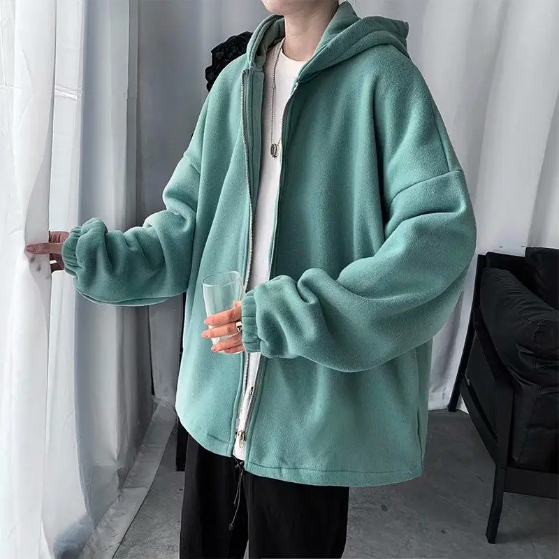 

Autumn Cardigan Sweatshirt Men's Fashion Solid Color Casual Hooded Hoodies Men Streetwear Loose Hip-hop Zipper Hoodie Mens M-2XL