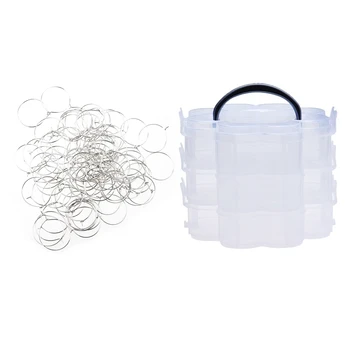 

101 Pcs Jewellery Tool: 100Pcs Silver Plated Wine Glass Charm Ring Earring Hoops 29X25Mm & 1Pcs Clear 3 Tier Stackable Organiser