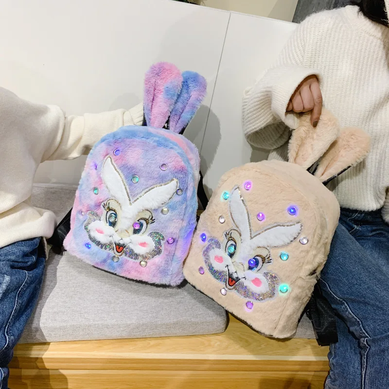 

Small Rabbit Head Backpack New Style Cartoon Cute Children's Bags 3-6-Year-Old Kindergarten Children Plush Small Bookbag Fashion