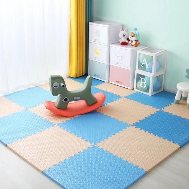 Baby Foam Crawling Mat Children EVA Educational Toys Kids Soft Floor Game Mat Chain Fitness Brick Gym Game Carpet 2.5cm Thicknes Light blue beige