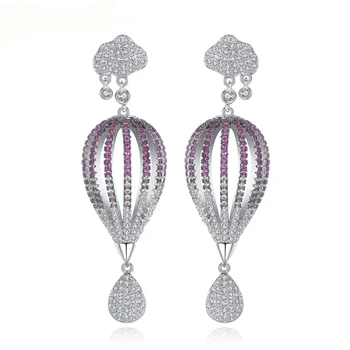 

LUALA Fascinating Half Hot Air Balloon Statement Long Dangle Earrings For Women Multi Color CZ Stone Romantic Earring Jewelry