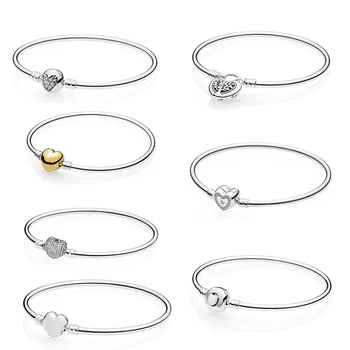 

7 Types 925 Sterling Silver Bracelets & Bangles DIY Jewelry Heart Design Clasp Charms Bracelets for Women Fine Original Bangles