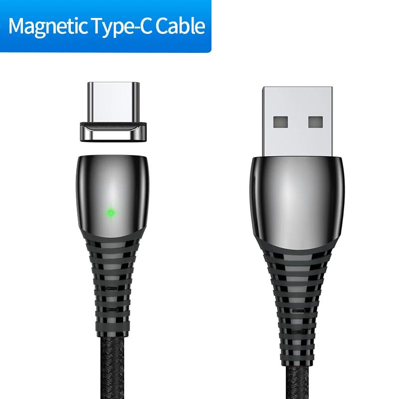 Магнитный кабель из Udyr цинка, кабель Micro usb type C для iPhone X, samsung, Xiaomi, 3A, быстрое зарядное устройство, магнитный кабель для мобильного телефона - Цвет: Black Type C Cable