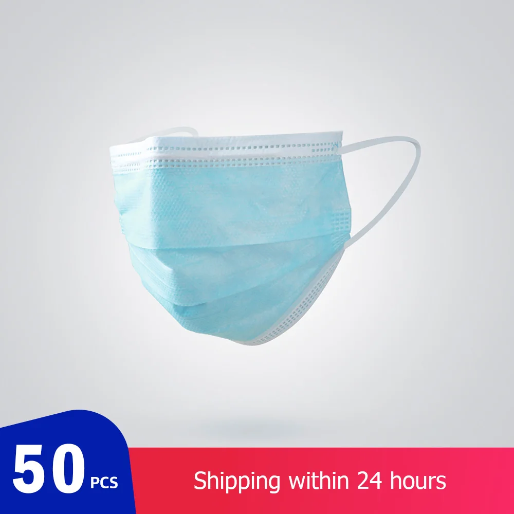 

abay 50pcs Medical Mask 24h Express delivery Disposable Face Masks with earmuff pm2.5 Protect health 3-Ply Nonwoven