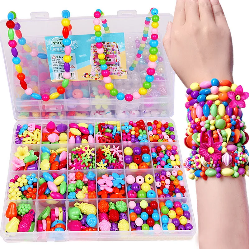 

DIY Colorful Acrylic Beads Girls Puzzle Set Toy Jewelry Necklace Bracelet Handmade String Bead Educational Toys Children Gifts