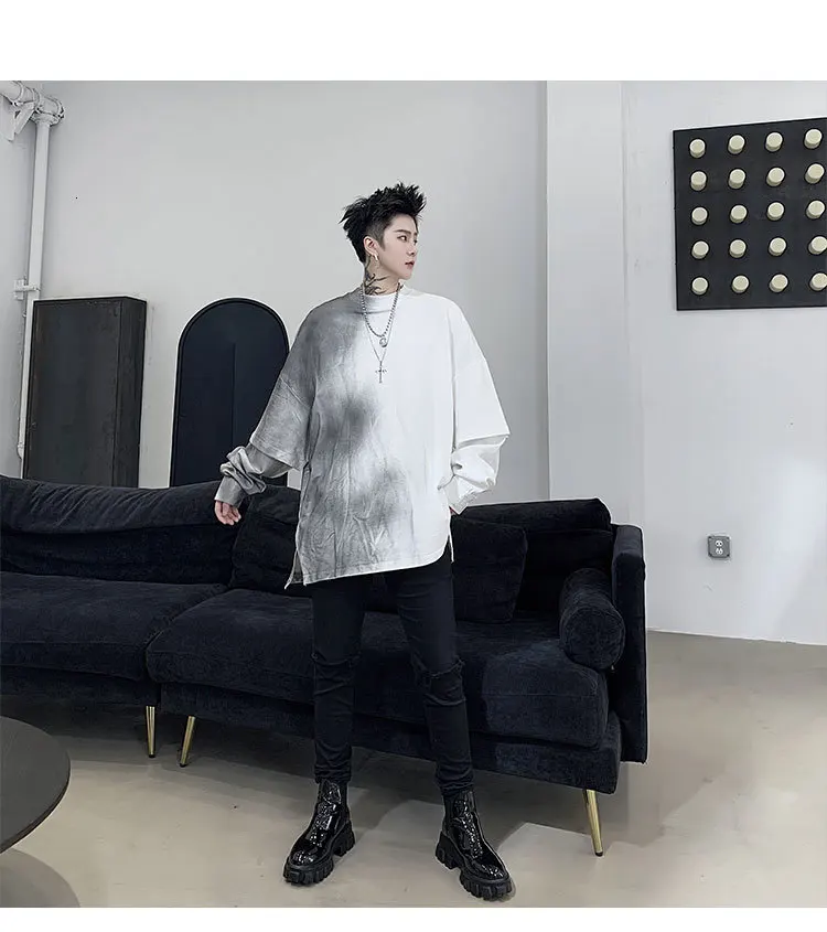 Осенняя толстовка с капюшоном Tie Dye, мужская мода, Повседневный свитер с круглым вырезом и фальш-вставкой, Мужская Уличная одежда, свободные толстовки, Мужская толстовка, M-XL