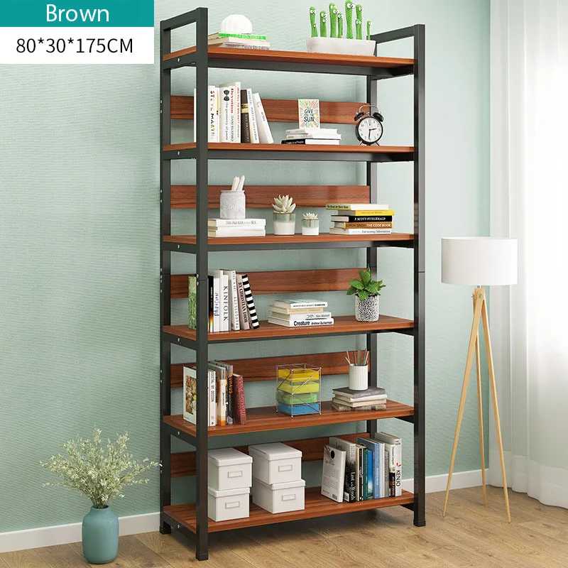 80cm-6L-brown Многослойная книжная полка напольная Книга в горшках, органайзер для хранения растений, книжный шкаф, полка для гостиной, домашняя мебель - Цвет: 80cm-6L-brown